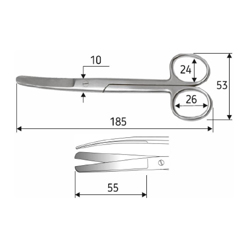Ножиці J-22-030 хірургічні 18,5 см тупий/тупий, вигнуті.